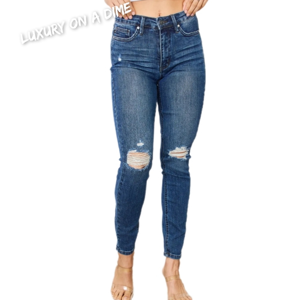 Judy Blue Tummy Control Mid-Rise Waist Skinny Slim Fit Jeans Denim Stretch Pants